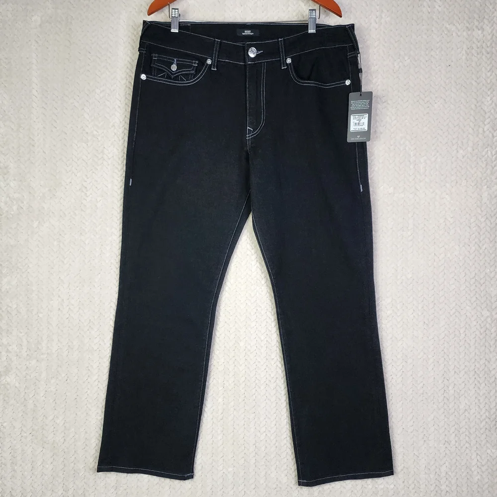 True Religion Ricky Relaxed‎ Straight Black Jeans Men's Size 36 NWT